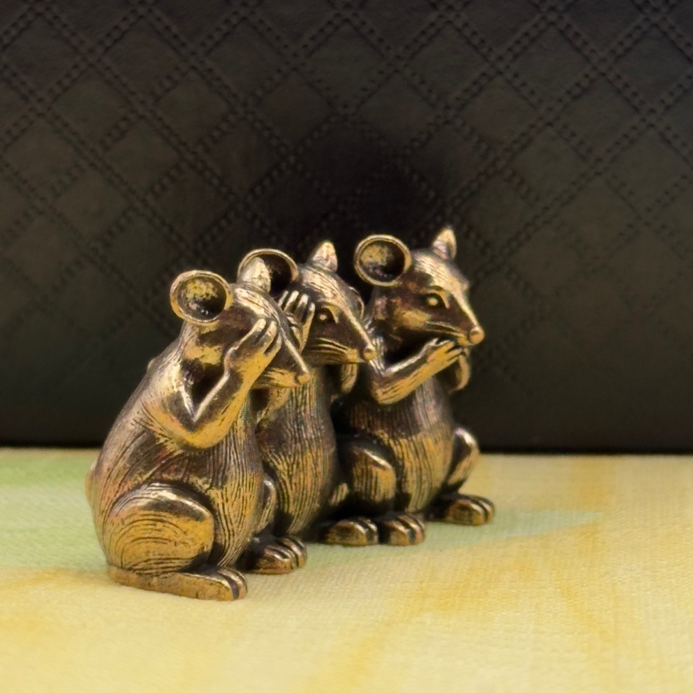BG11 Brass Three Wise Mice Figurine See Hear Speak No Evil Animal Statue Mouse
